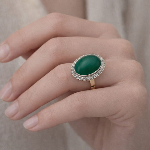 Ring 52 Ring i gult og hvidt guld med grøn jade og diamanter 58 Facettes 50397