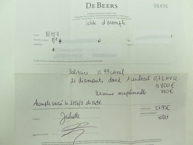 Bague 55 bague DE BEERS solitaire classic fiancailles 21 diamants 0.99ct 58 Facettes 260876