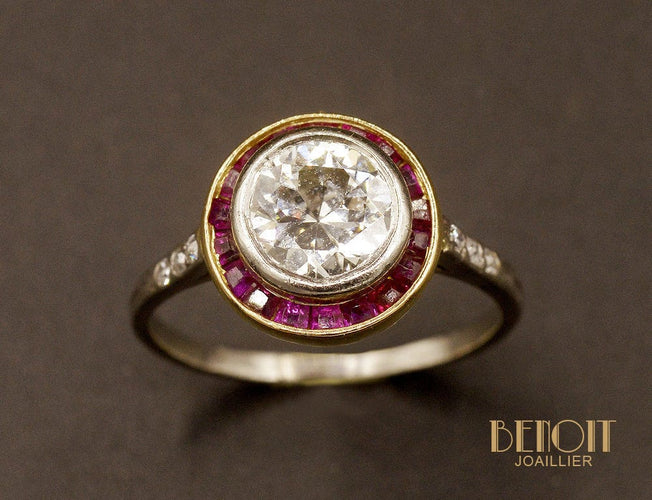 Bague 49.5 Bague Diamant Art Déco Entourage Calibré 58 Facettes A10098