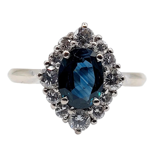 Bague 51 Bague marquise style art déco or blanc ornée d'un saphir naturel et de diamants taille brillants 58 Facettes A04625