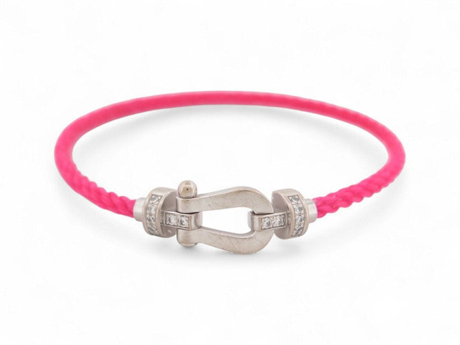 Bracelet bracelet FRED force 10 moyen 0b0077 t15 or blanc 18k 34 diamants 2 cables 58 Facettes 269620