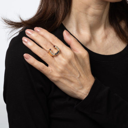 Bague 59 Bague fer à cheval vintage en diamant et or avec pierres précieuses, bijou porte-bonheur 58 Facettes G14035