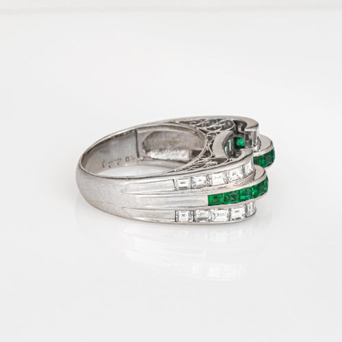 Bague 52 Bague vintage en platine avec émeraude et diamants 58 Facettes G14007