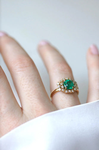 Bague 56 Bague Or Jaune Emeraude 1,52 Ct et Diamants 58 Facettes