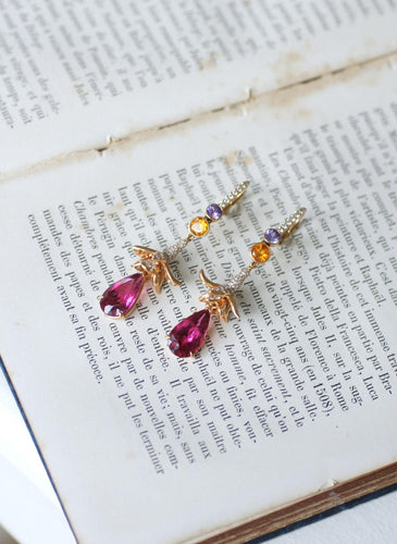 Lorenz Bäumer Boucles d'Oreilles Rubellite, Saphir, Héliodore et Diamant sur Or Jaune 58 Facettes