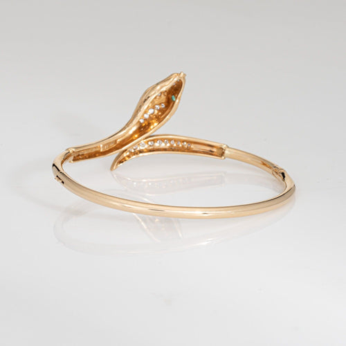 Bracelet Bracelet jonc serpent vintage diamant or jaune yeux émeraude 58 Facettes G13966