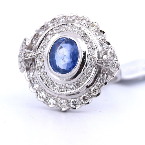 Bague 59 BAGUE OR BLANC - SAPHIR et DIAMANTS - ART DÉCO 58 Facettes