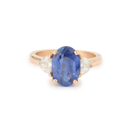 Bague 52 Bague Or Rose, Saphir Oval Non Chauffé 3.54 Carats, Diamants (Certificat) 58 Facettes BSA100