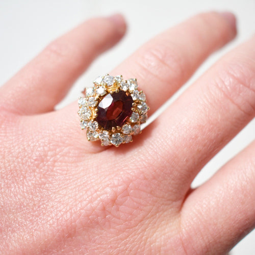 Bague 54 Bague Cocktail Vintage, Tourmaline et Diamants 58 Facettes