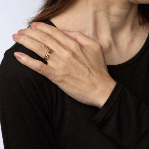 Bague 49 Roses et feuilles bague alliance or rose 58 Facettes G13477