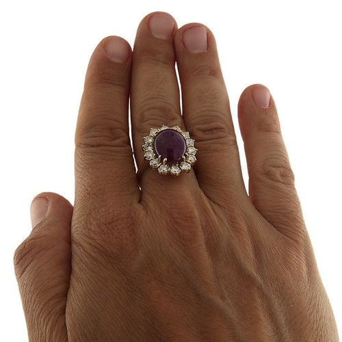 Bague 57.5 Bague en or jaune avec rubis et diamants de 1,54 ct 58 Facettes G3807