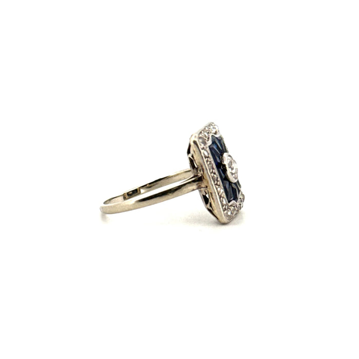 White Gold Ring Art Deco Sapphires & Diamonds