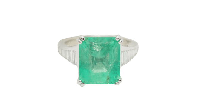 Bague 54 Bague en or blanc, Emeraude 7cts de Colombie et diamants 58 Facettes 32632