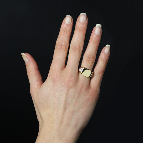 Bague 60 Chevalière Art Déco à graver or et platine 58 Facettes 24-163