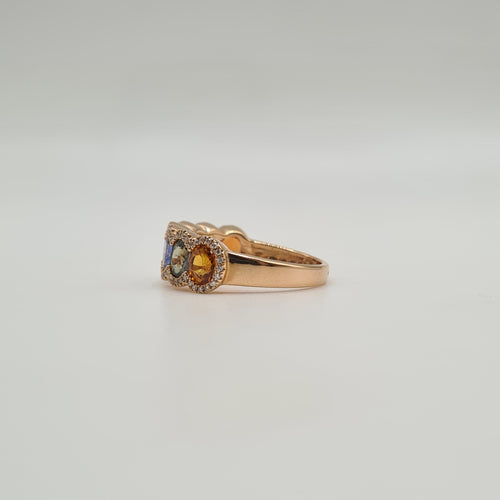 Bague 53 Bague or rose sertie de diamants naturels et saphirs multicolores 58 Facettes