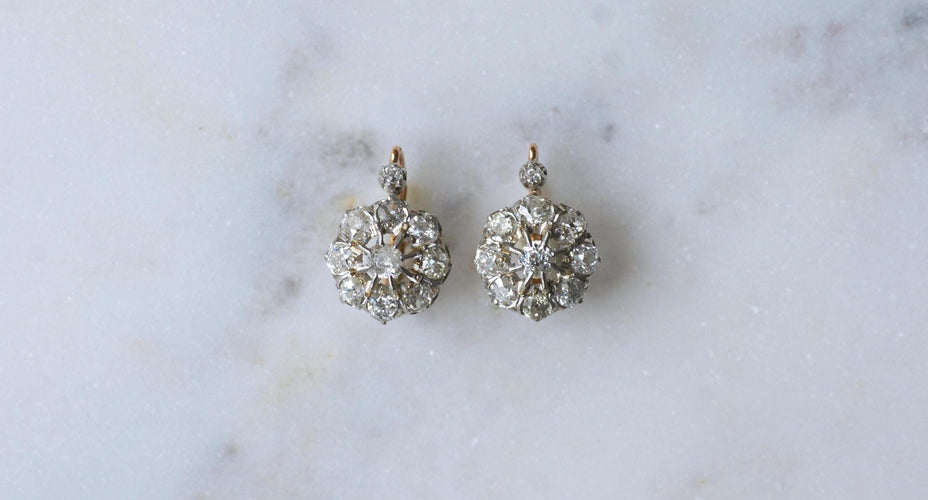 Boucles d'oreilles Boucles d'oreilles Belle Époque Marguerite or rose, diamants 58 Facettes