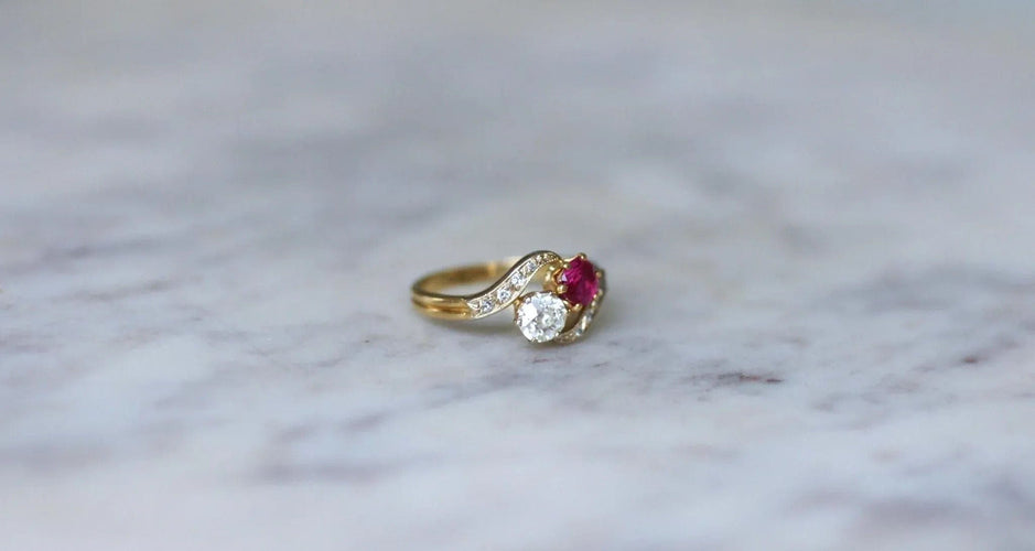 Bague 50.5 Bague Toi et Moi Rubis Birman et Diamants 58 Facettes