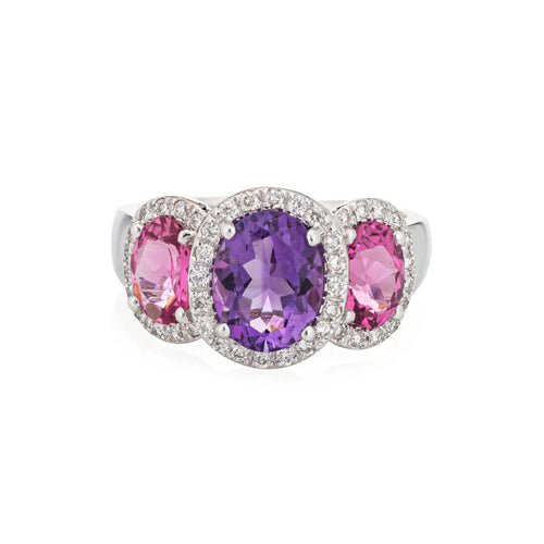 Bague 53 Bague Améthyste Tourmaline Rose Diamant Trilogy Estate 58 Facettes G12651