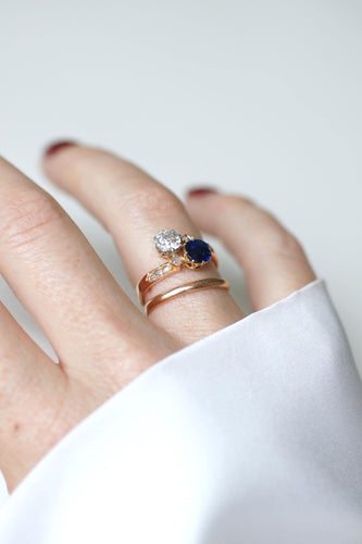 Bague 53 Bague Toi et Moi Saphir et Diamant sur Or Rose et Platine 58 Facettes