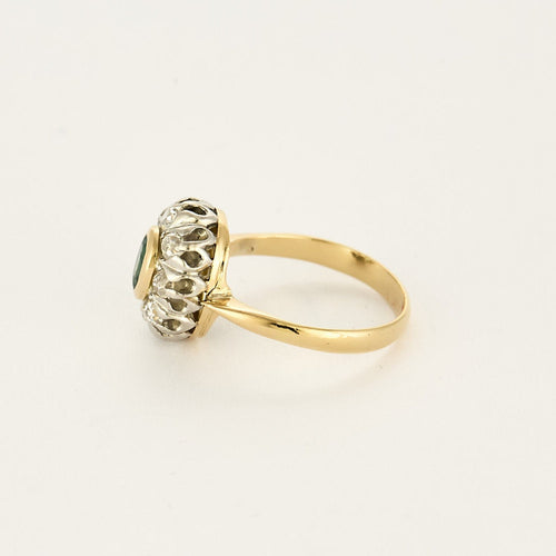 Bague 55 Bague marguerite ancienne émeraude diamants en or deux tons 58 Facettes LMB-289