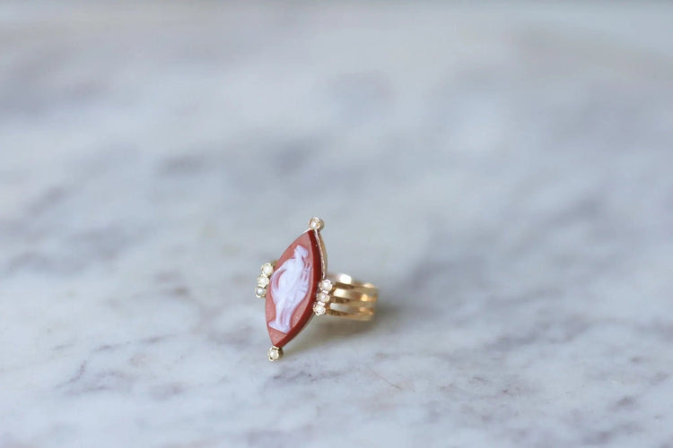 Gammal Marquise ring i rosa guld Kame