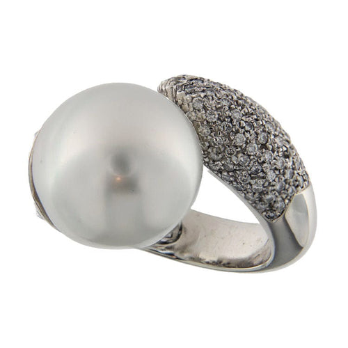 Bague 54.5 Bague contrarié en or blanc avec perle et diamants de 1,51 ct 58 Facettes G3751
