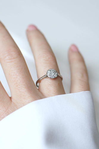 Bague 59 Bague Art Déco Ronde Diamants sur Platine 58 Facettes