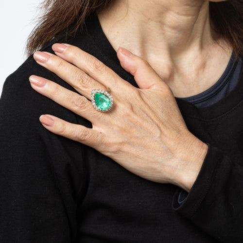 Bague 56 Bague vintage en or jaune 14 carats avec diamants et émeraude de 8,45 ct, taille poire 58 Facettes G13927