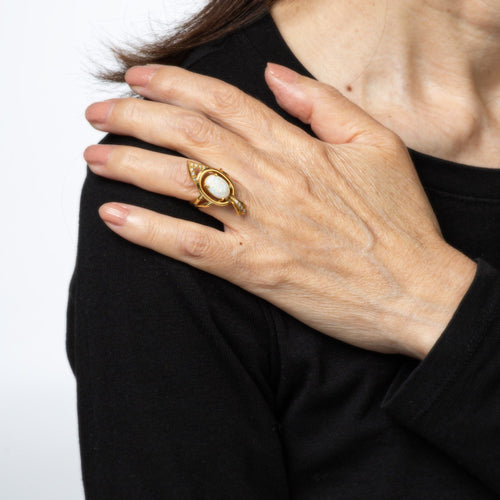 Bague 49 Bague abstraite en or et diamants avec opale des années 70, style cocktail vintage, bijoux fins 58 Facettes G14014