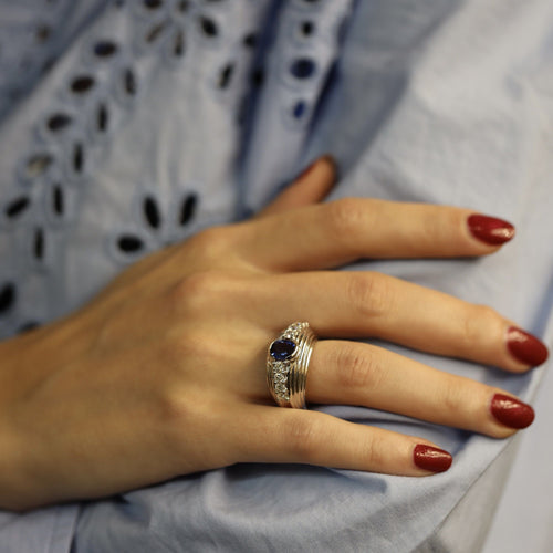 Bague 56-57 Bague en or gris 18K avec saphir de Ceylan 1,38 ct et diamants - Taille 56-57 58 Facettes FB07144