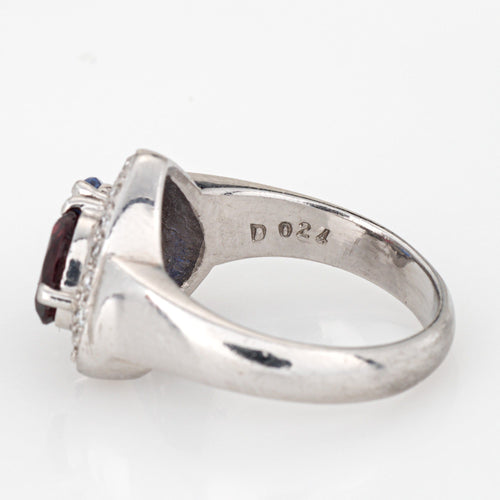 Bague 52 Bague cœur en platine Moi et Toi, diamant, saphir et grenat 58 Facettes G14133