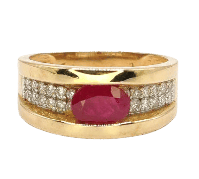 Bague 55 Bague bandeau or jaune ornée d'un rubis et de diamants 58 Facettes