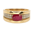 Bague 55 Bague bandeau or jaune ornée d'un rubis et de diamants 58 Facettes