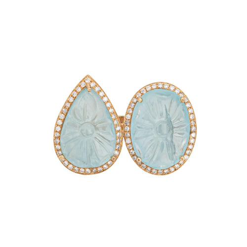 Bague carved aquamarine Ring diamond 58 Facettes G13529