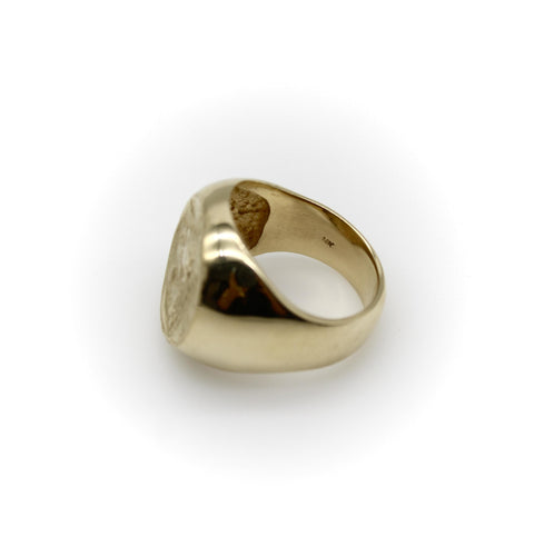 Vintage yellow gold lion-headed coin signet ring