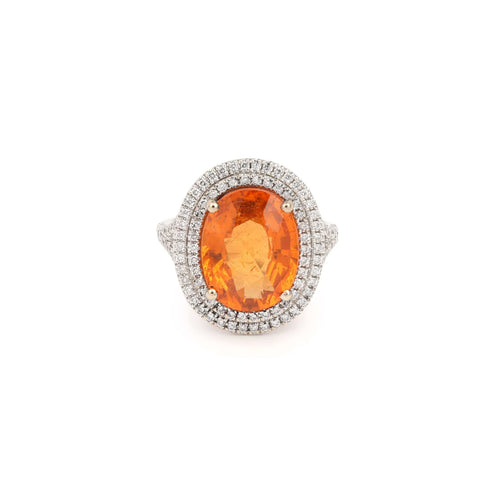 Bague 54 Bague Grenat Spessartite 8 Carats Diamants Or Gris 58 Facettes B369