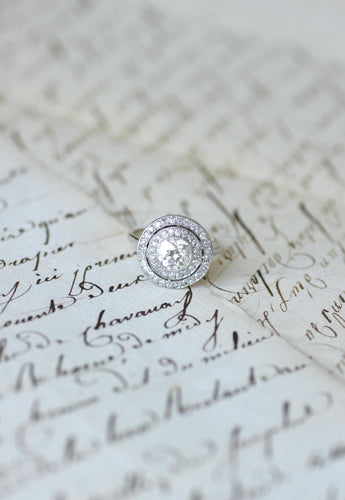 Bague 55 Bague Cible Ronde Art Déco Or blanc, Platine et Diamants 58 Facettes