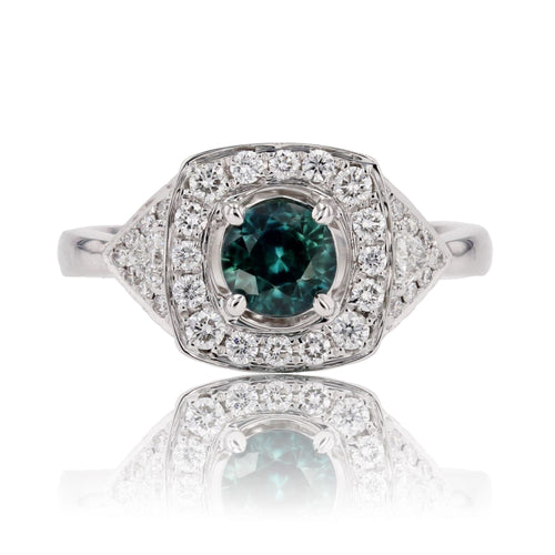 Bague 53 Bague style art déco diamants et saphir Teal 58 Facettes 24-149