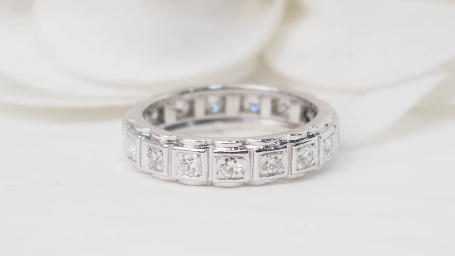 Bague 51 Alliance américaine ancienne en platine et diamants 58 Facettes 31882