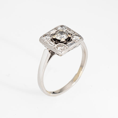 Bague 53.5 Bague vintage carrée en or blanc avec diamants taille mixte 58 Facettes G13688