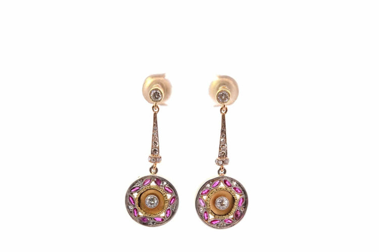 Boucles d'oreilles Boucles d'oreilles art déco diamants et rubis 58 Facettes 27485
