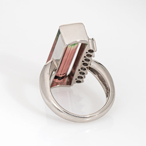 Bague 49 Bague allongée en platine avec tourmaline pastèque bicolore de 9,08 ct 58 Facettes G13922