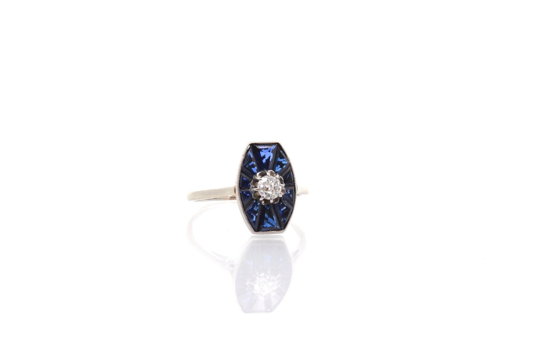 Ring Art Deco Diamant und synthetische Saphire