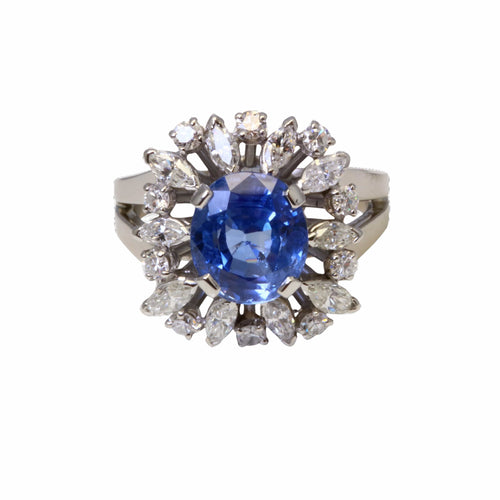 Bague Bague en or blanc, saphir naturel et diamants. 58 Facettes