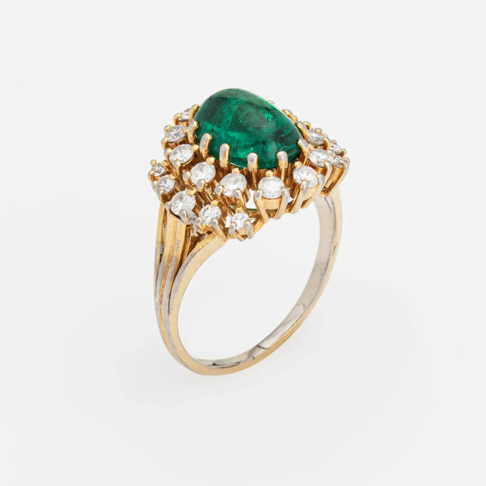 Cabochon-Smaragd-Diamantring, Vintage-Gold-Edelstein-Verlobung