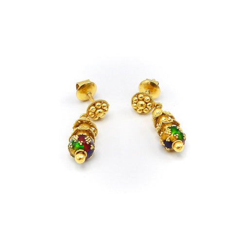 Boucles d'oreilles Boucles d'oreilles pendantes indiennes en or 22 carats avec émail multicolore 58 Facettes