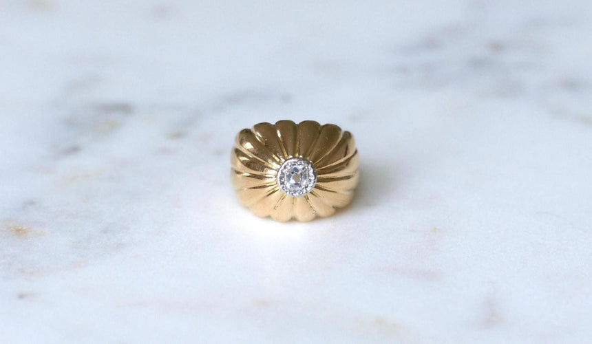 Bague 47 Bague Boule à Gaudrons Diamant sur Or et Platine 58 Facettes