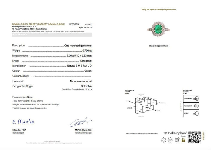 Bague 53 Bague marguerite ancienne or rose émeraude colombienne diamants 58 Facettes 1108.11
