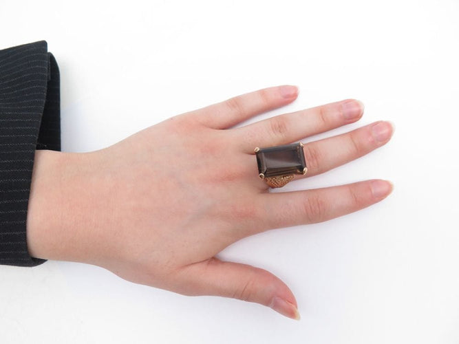 Bague 53 vintage bague sertie quartz fume rectangulaire or rose 58 Facettes 260595