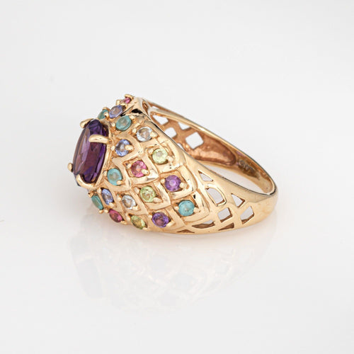 Bague 55 Bague paon vintage avec pierres précieuses arc-en-ciel en or jaune 58 Facettes G14023